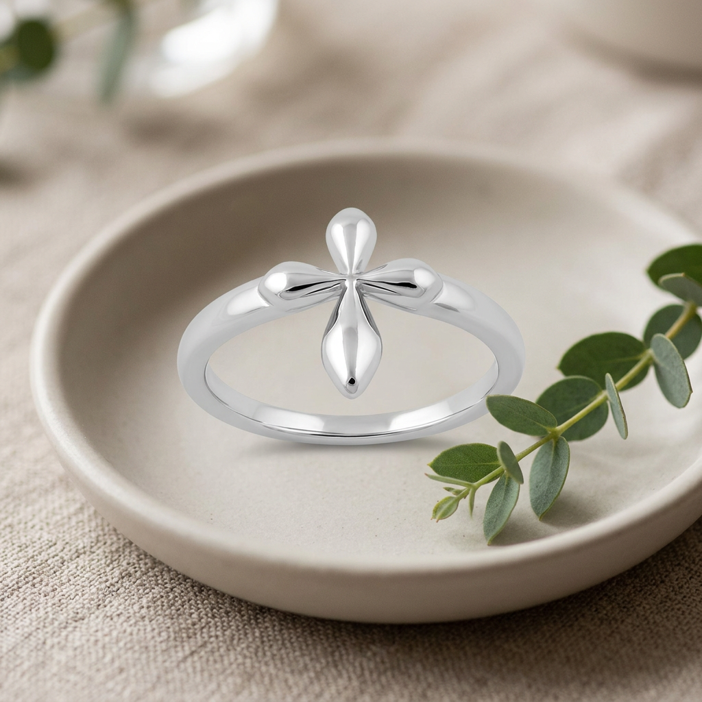 Sterling Silver 2.1mm Polished Teardrop Cross Faith Ring for Women life2