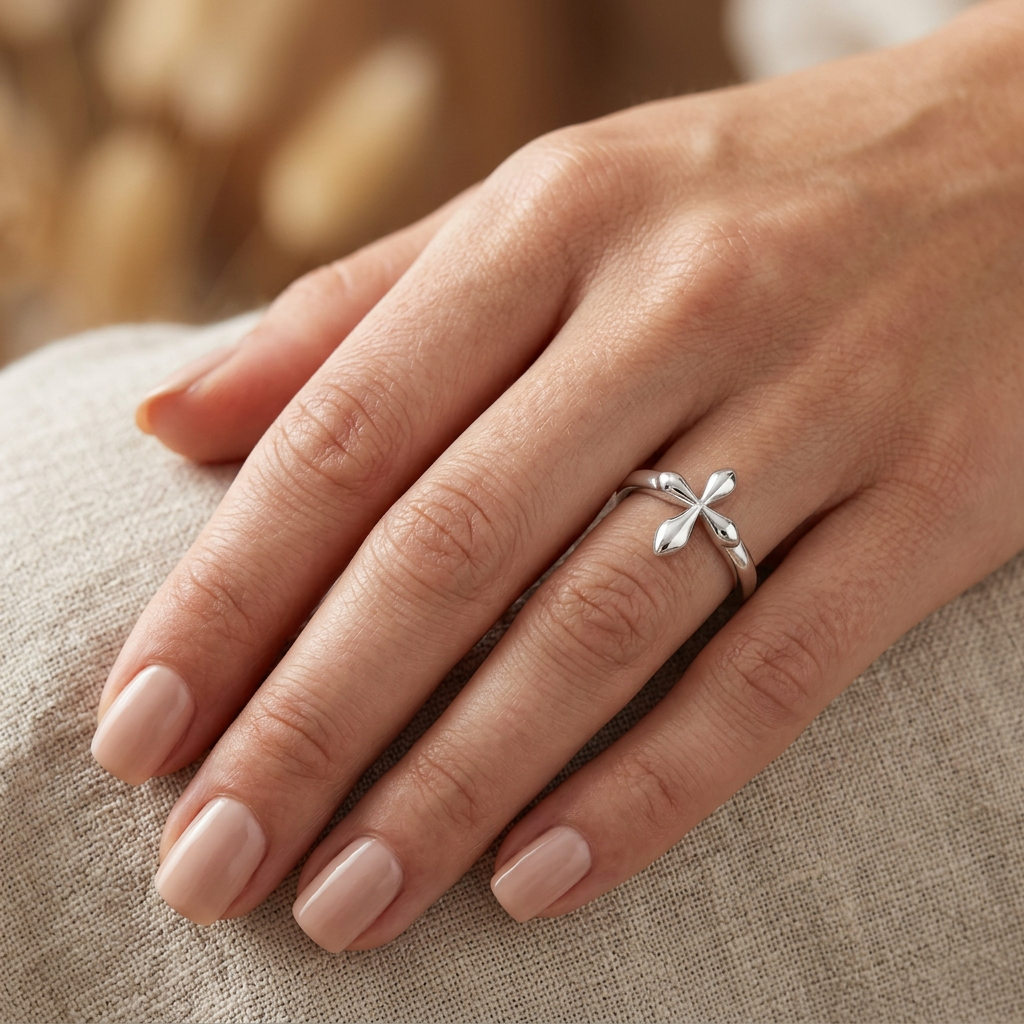 Sterling Silver 2.1mm Polished Teardrop Cross Faith Ring for Women model