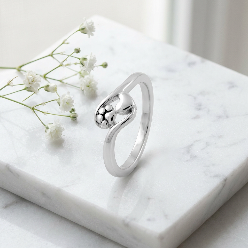 Sterling Silver 2.3mm Paw Print and Heart Promise Ring for Women life1