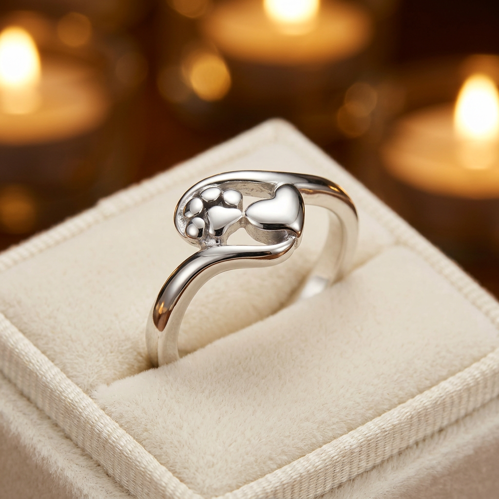 Sterling Silver 2.3mm Paw Print and Heart Promise Ring for Women life3