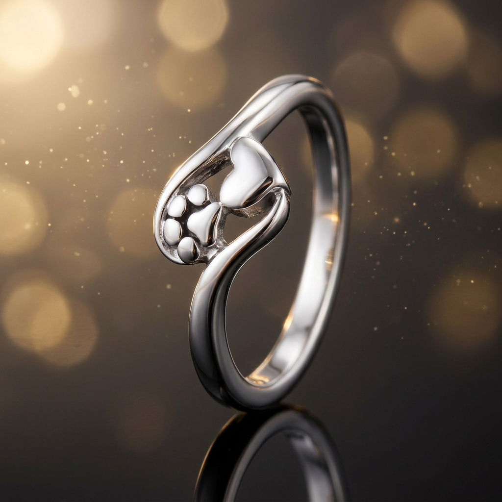Sterling Silver 2.3mm Paw Print and Heart Promise Ring for Women life4