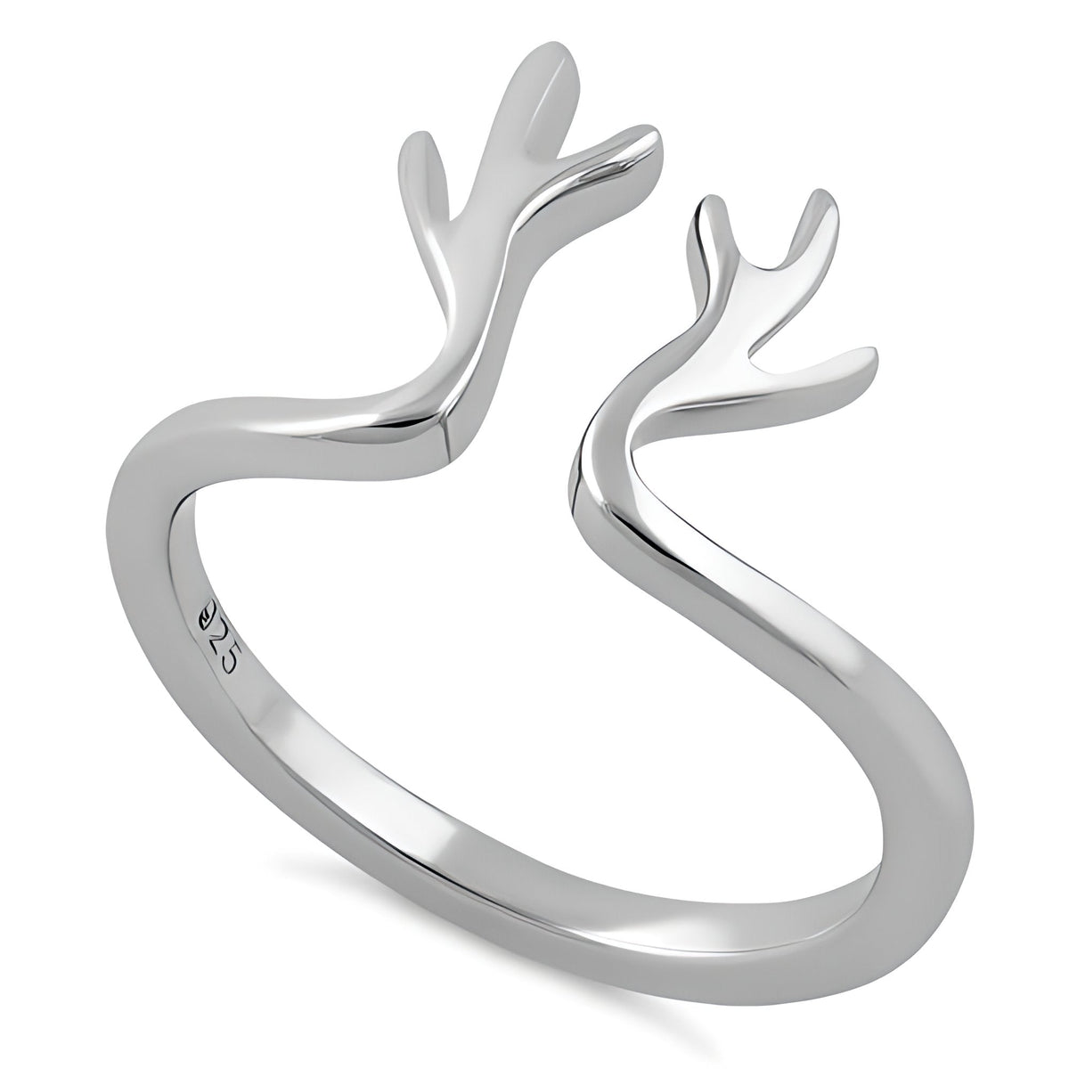 Sterling Silver 2mm Branching Deer Antler Open Cuff Ring for Women