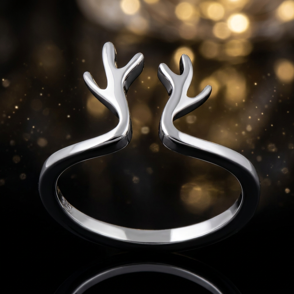 Sterling Silver 2mm Branching Deer Antler Open Cuff Ring for Women life4