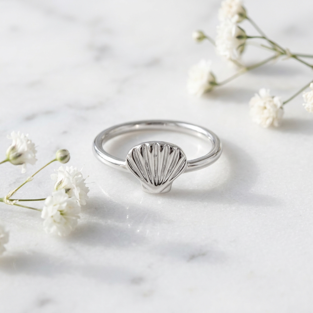 Sterling Silver Scallop Seashell Beach Stacking Ring for Women life1