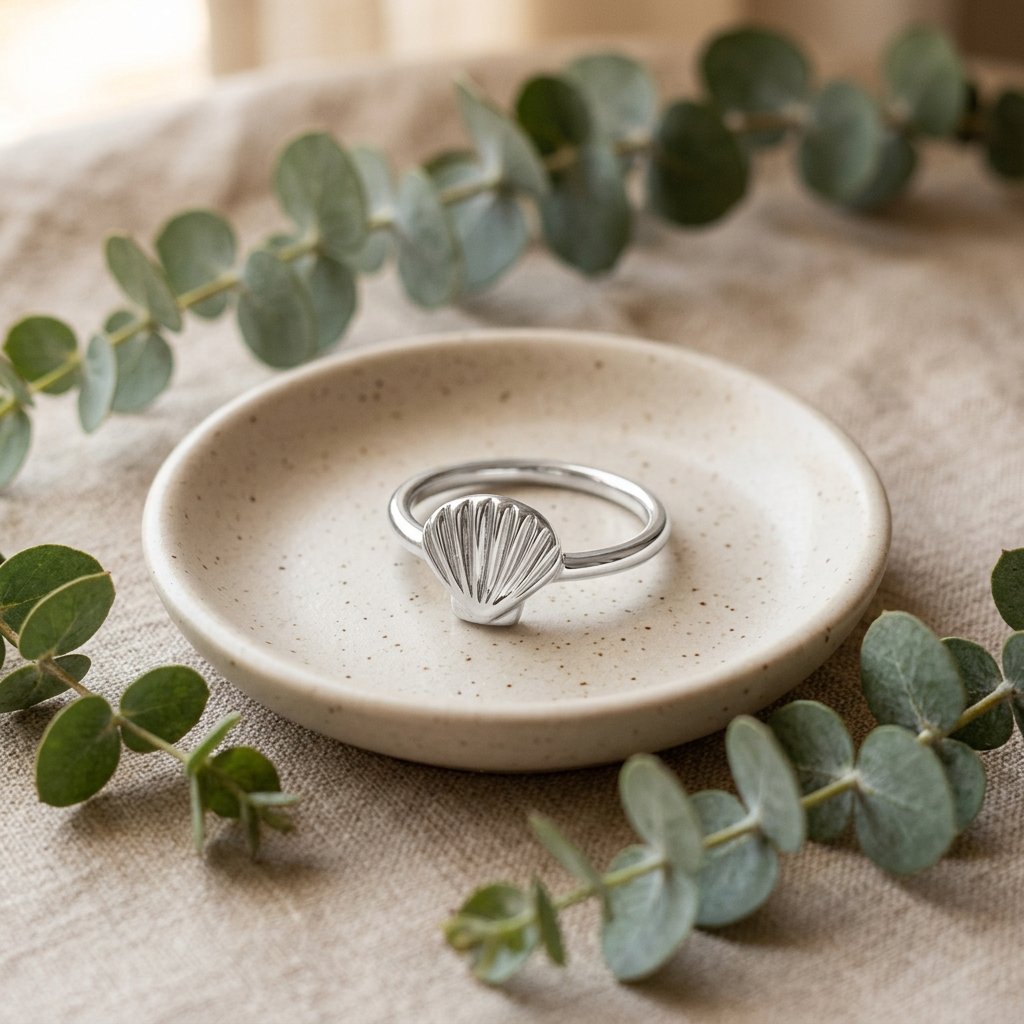 Sterling Silver Scallop Seashell Beach Stacking Ring for Women life2