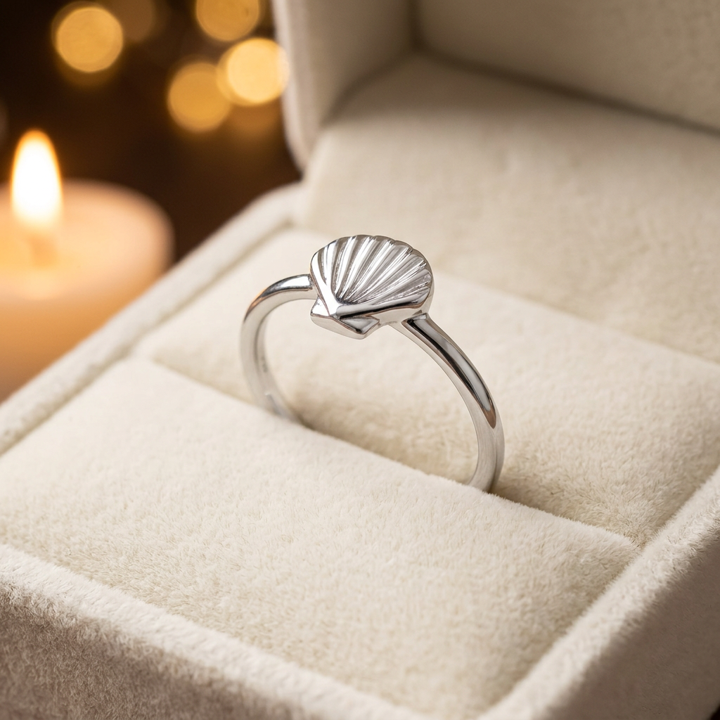 Sterling Silver Scallop Seashell Beach Stacking Ring for Women life3