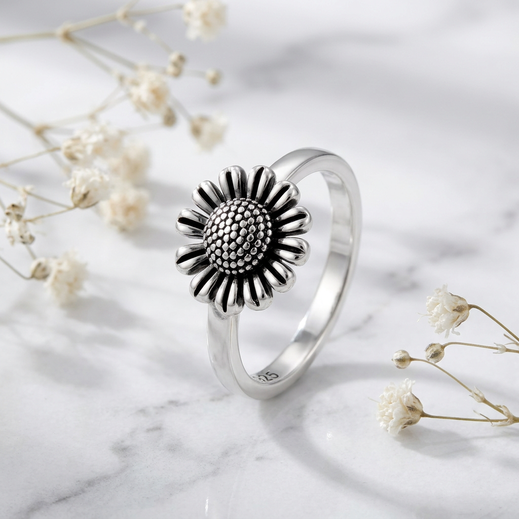 Sterling Silver Sunflower Stacking Ring for Women life1