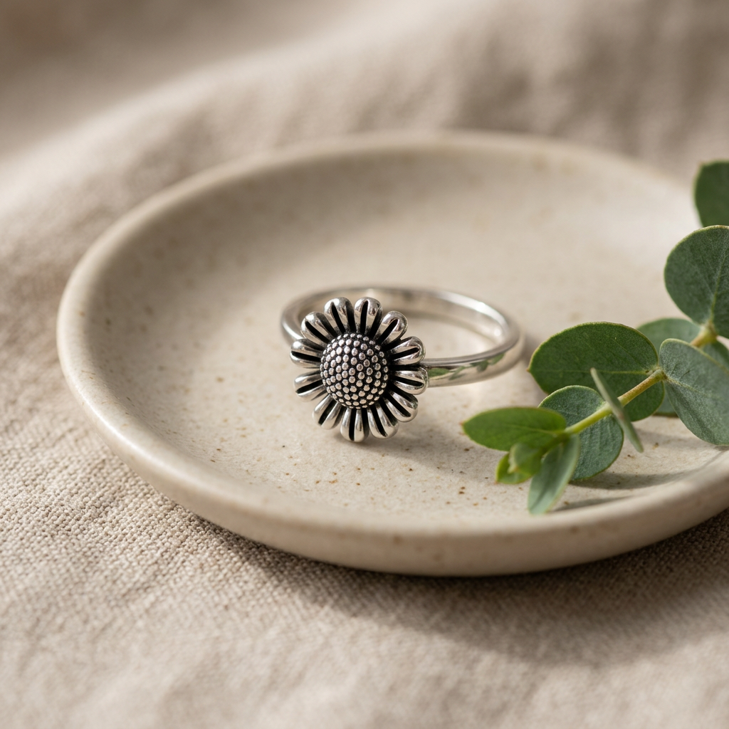 Sterling Silver Sunflower Stacking Ring for Women life2