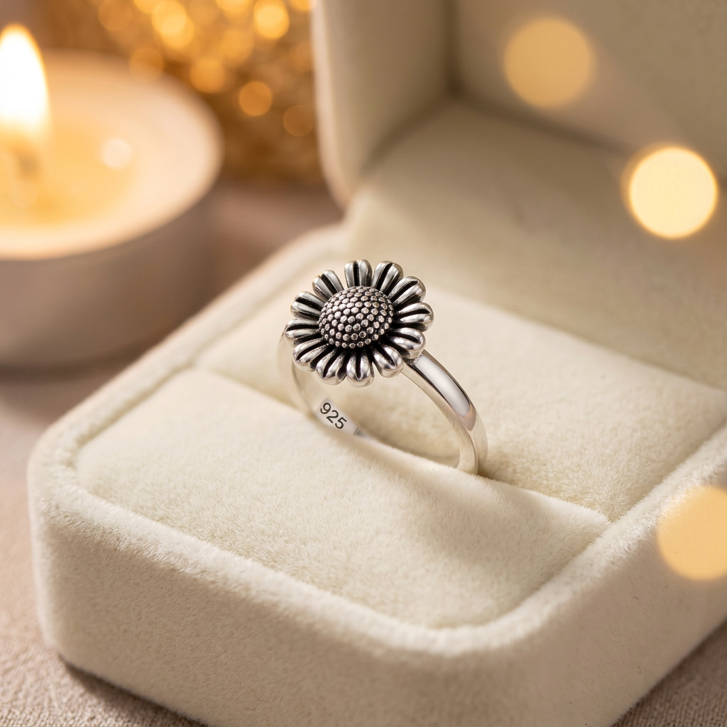 Sterling Silver Sunflower Stacking Ring for Women life3