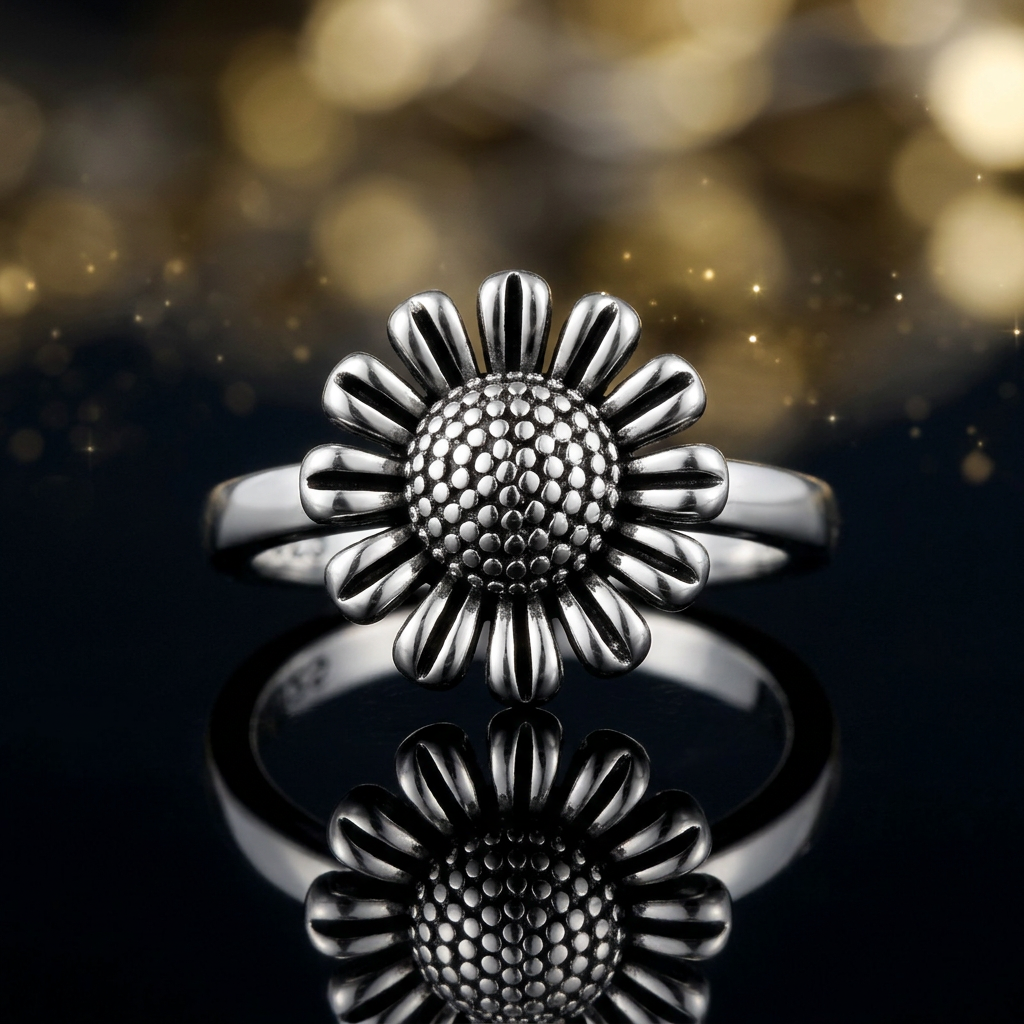Sterling Silver Sunflower Stacking Ring for Women life4