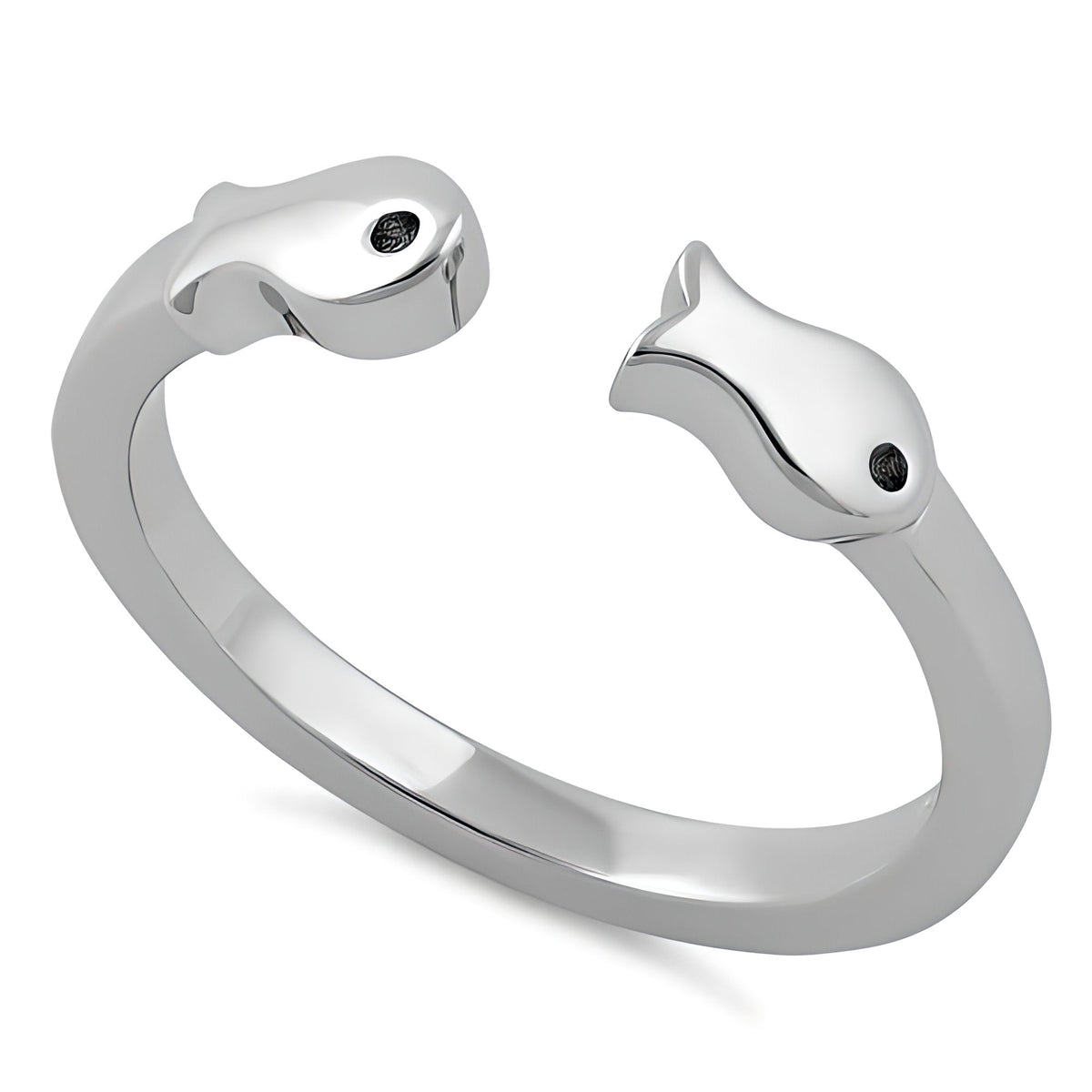 Sterling Silver 2.1mm Two Fish Nose to Nose Open Cuff Ring for Women