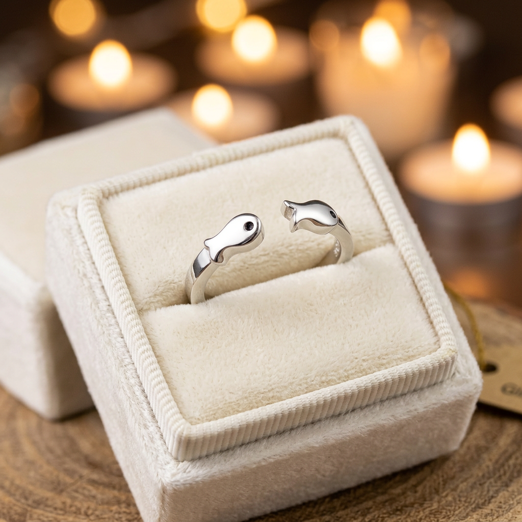 Sterling Silver 2.1mm Two Fish Nose to Nose Open Cuff Ring for Women life3