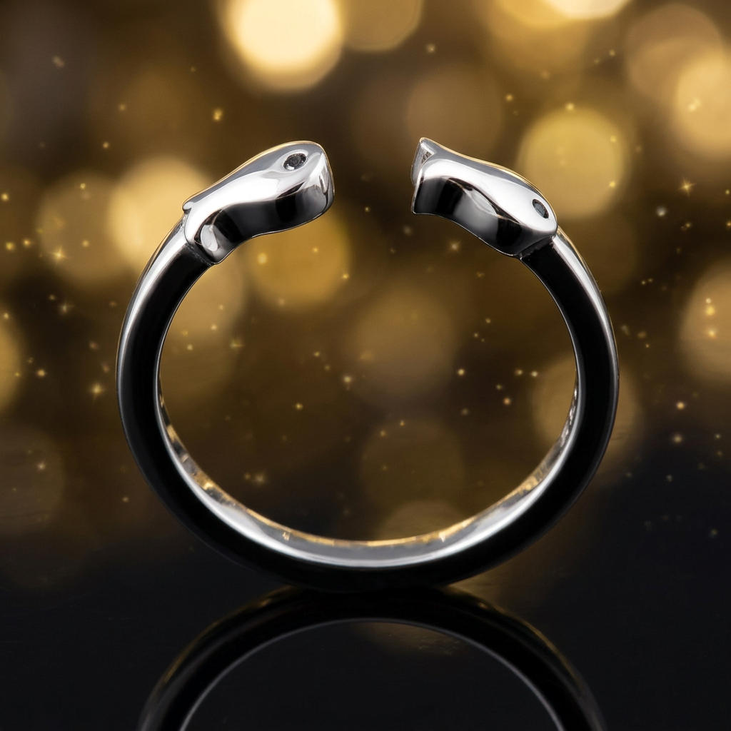 Sterling Silver 2.1mm Two Fish Nose to Nose Open Cuff Ring for Women life4