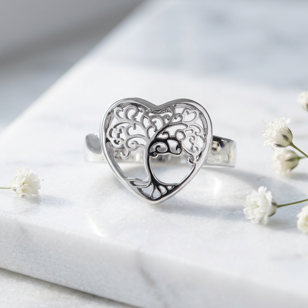 Sterling Silver 3.9mm Open Heart Tree of Life Filigree Ring for Women life1