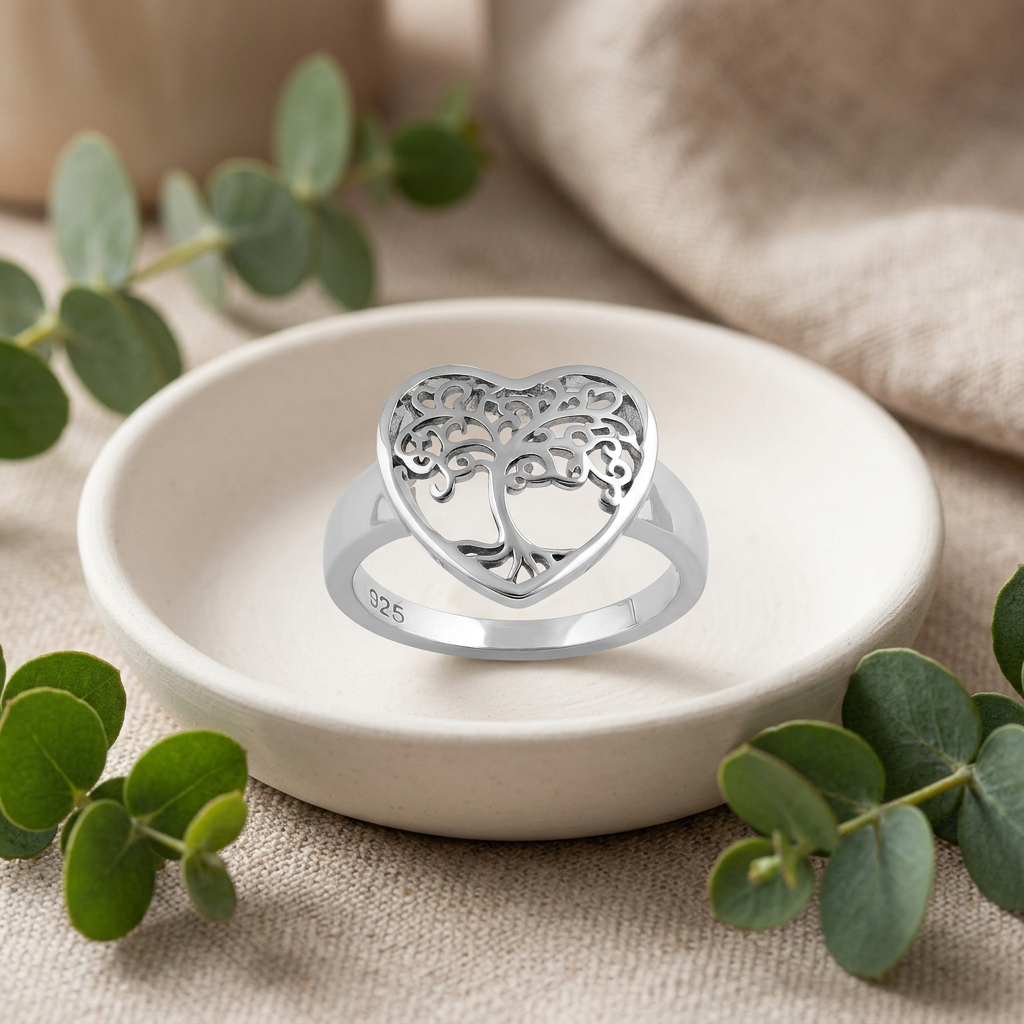 Sterling Silver 3.9mm Open Heart Tree of Life Filigree Ring for Women life2