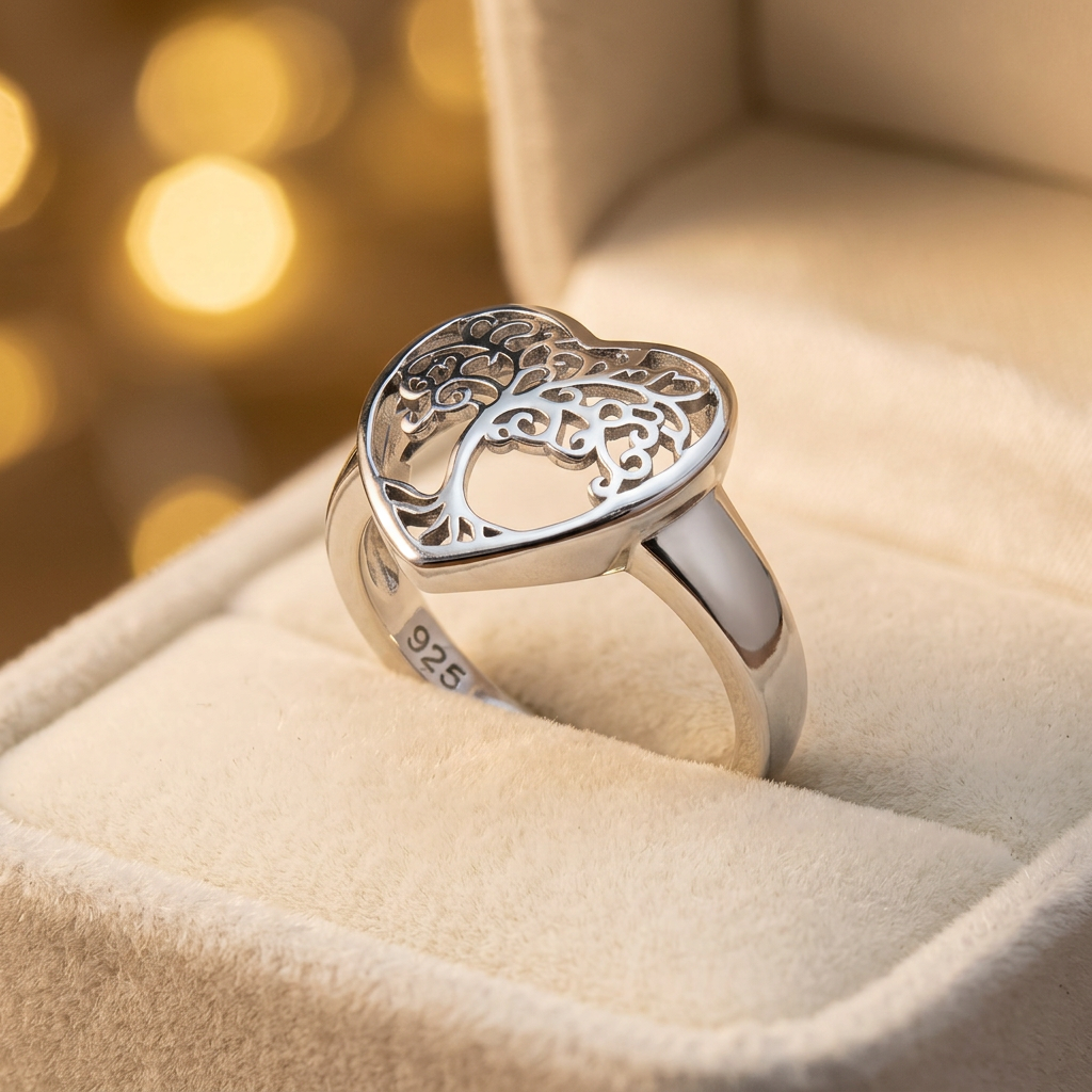 Sterling Silver 3.9mm Open Heart Tree of Life Filigree Ring for Women life3