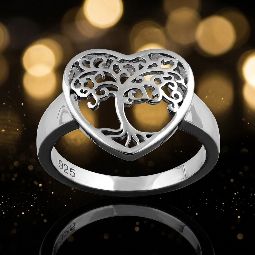 Sterling Silver 3.9mm Open Heart Tree of Life Filigree Ring for Women life4