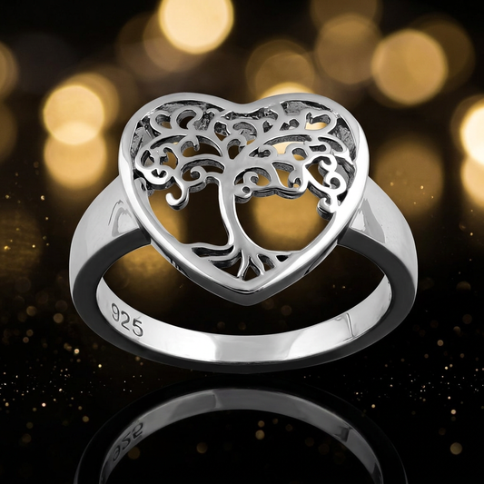 Sterling Silver 3.9mm Open Heart Tree of Life Filigree Ring for Women life4