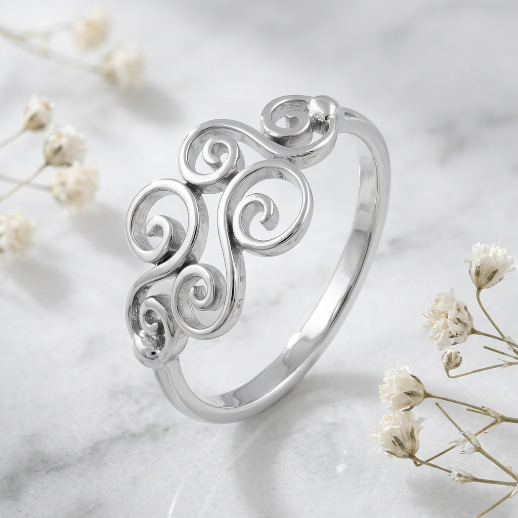 Sterling Silver Curly Swirl Filigree Ring for Women life1