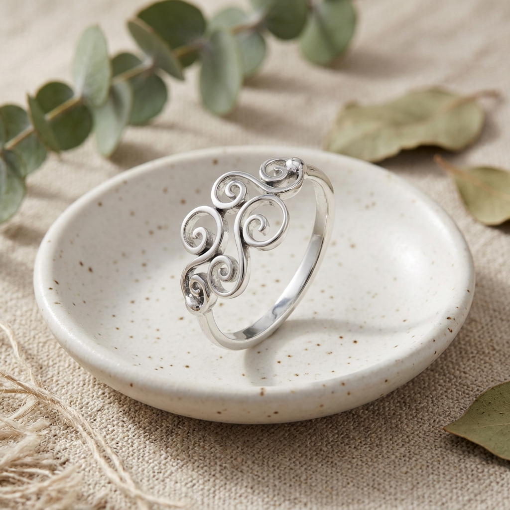 Sterling Silver Curly Swirl Filigree Ring for Women life2