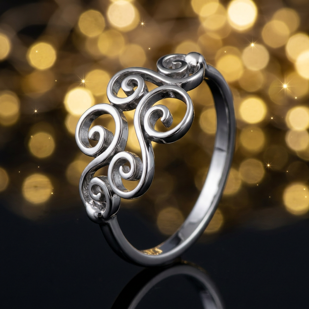 Sterling Silver Curly Swirl Filigree Ring for Women life4