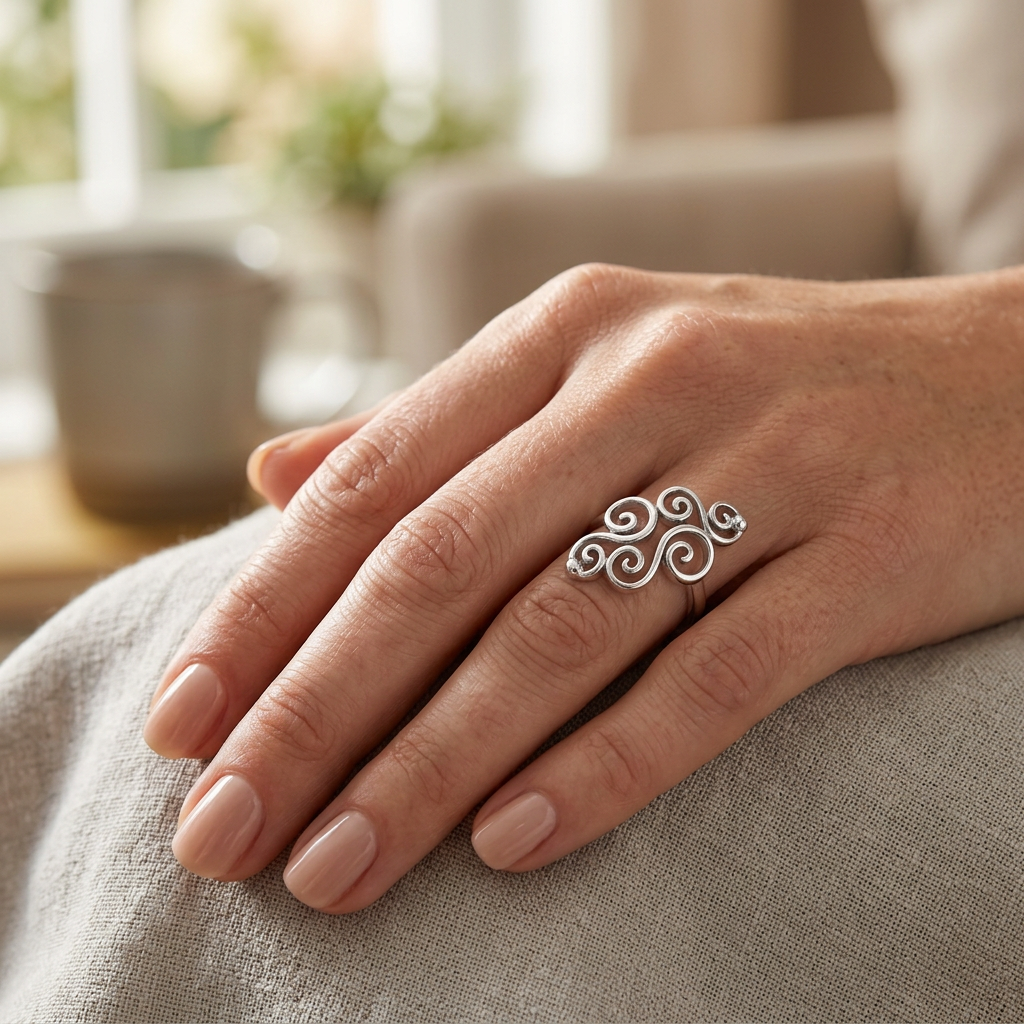 Sterling Silver Curly Swirl Filigree Ring for Women model