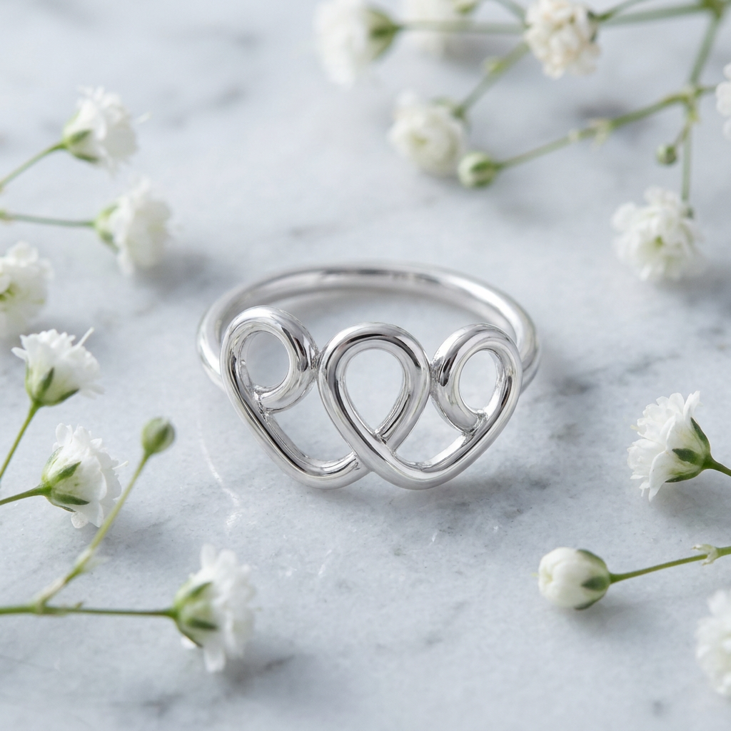Sterling Silver 1.7mm Three Looped Curly Hearts Promise Ring for Women life1