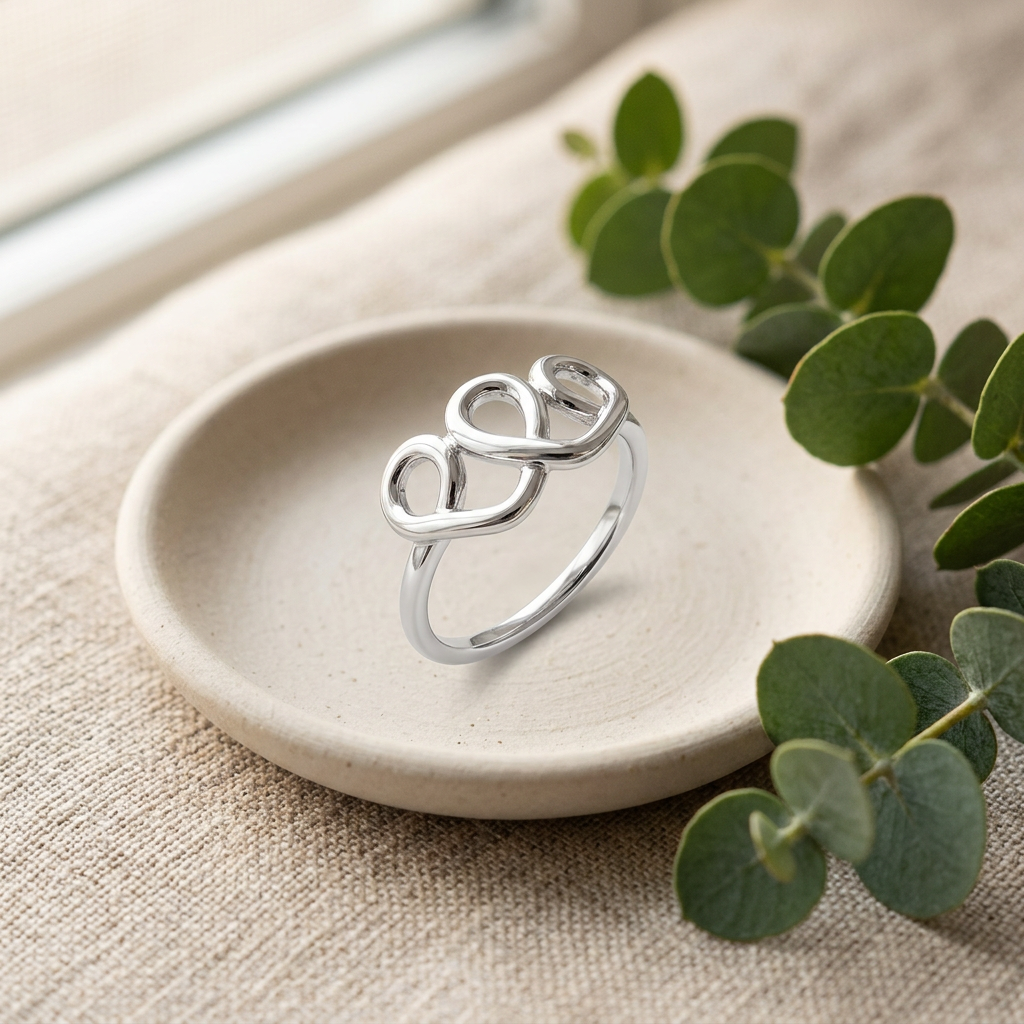 Sterling Silver 1.7mm Three Looped Curly Hearts Promise Ring for Women life2