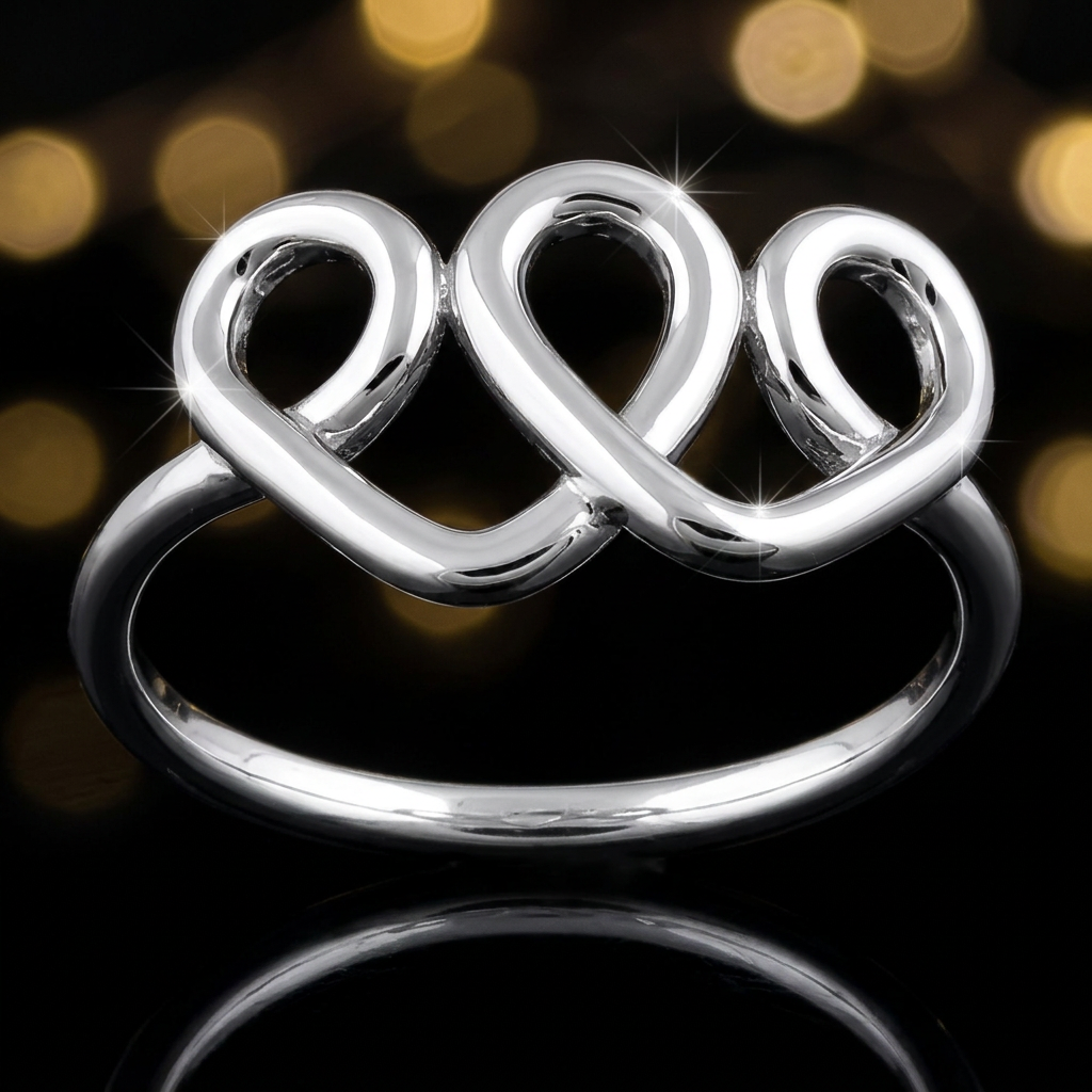 Sterling Silver 1.7mm Three Looped Curly Hearts Promise Ring for Women life4