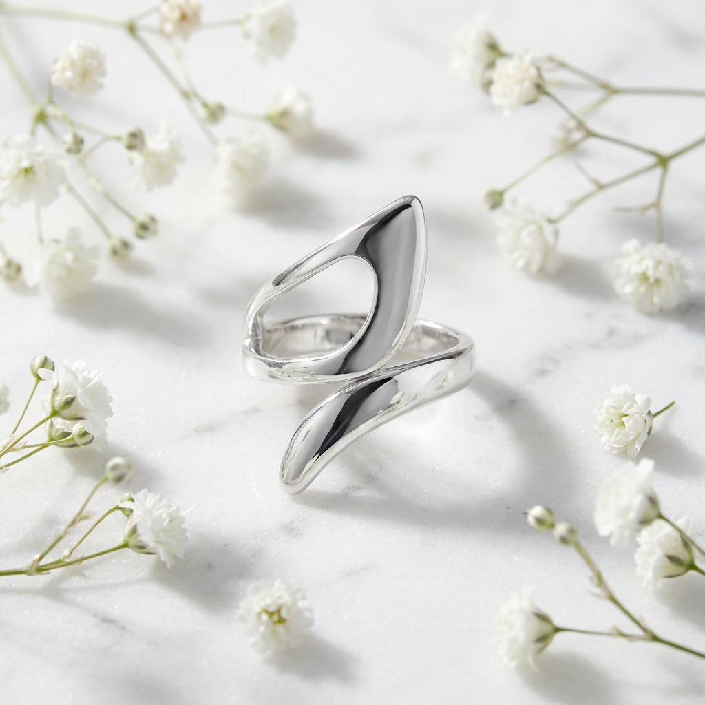 Sterling Silver Modern Abstract Bypass Statement Ring for Women life1