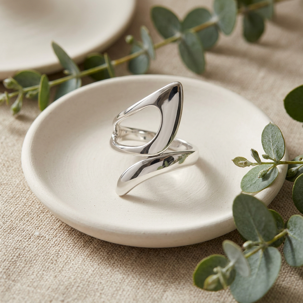 Sterling Silver Modern Abstract Bypass Statement Ring for Women life2