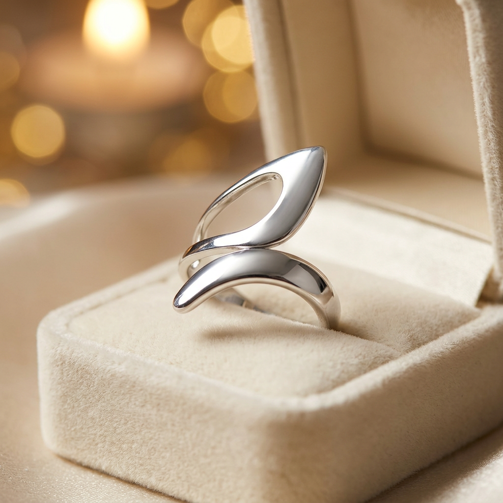 Sterling Silver Modern Abstract Bypass Statement Ring for Women life3