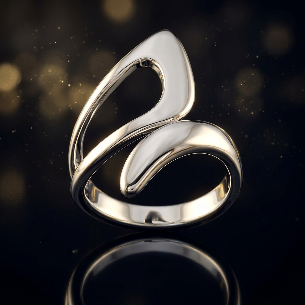 Sterling Silver Modern Abstract Bypass Statement Ring for Women life4
