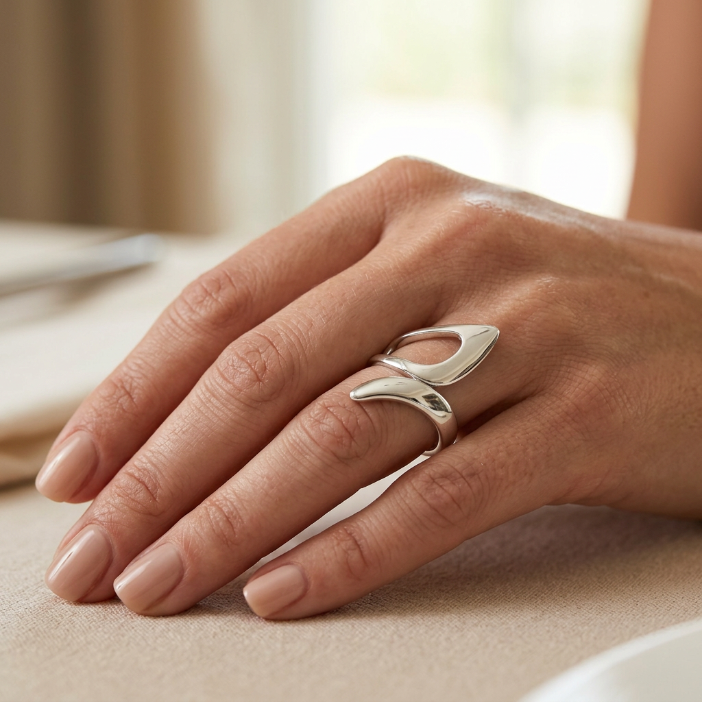 Sterling Silver Modern Abstract Bypass Statement Ring for Women model