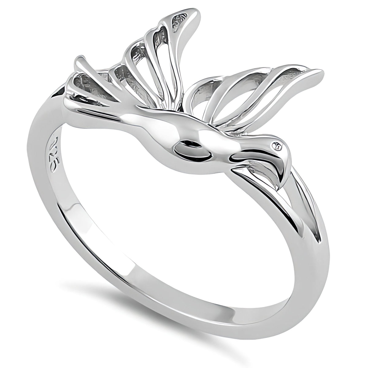 Sterling Silver 2.6mm Flying Dove Open Wing Peace Ring for Women