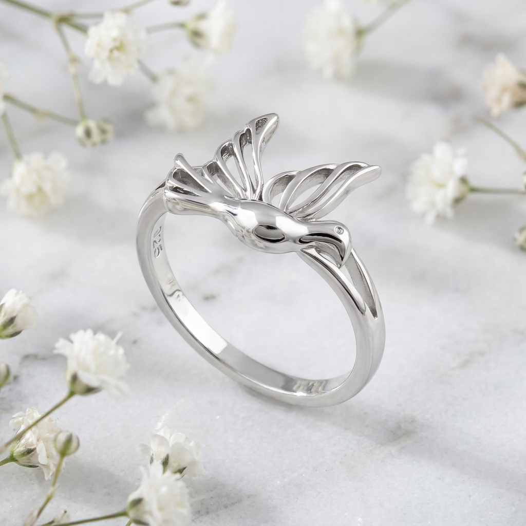 Sterling Silver 2.6mm Flying Dove Open Wing Peace Ring for Women life1