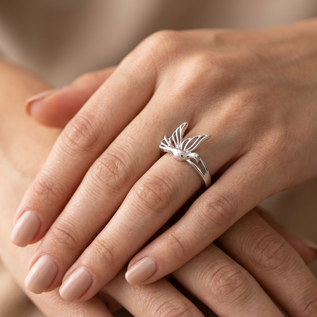 Sterling Silver 2.6mm Flying Dove Open Wing Peace Ring for Women model