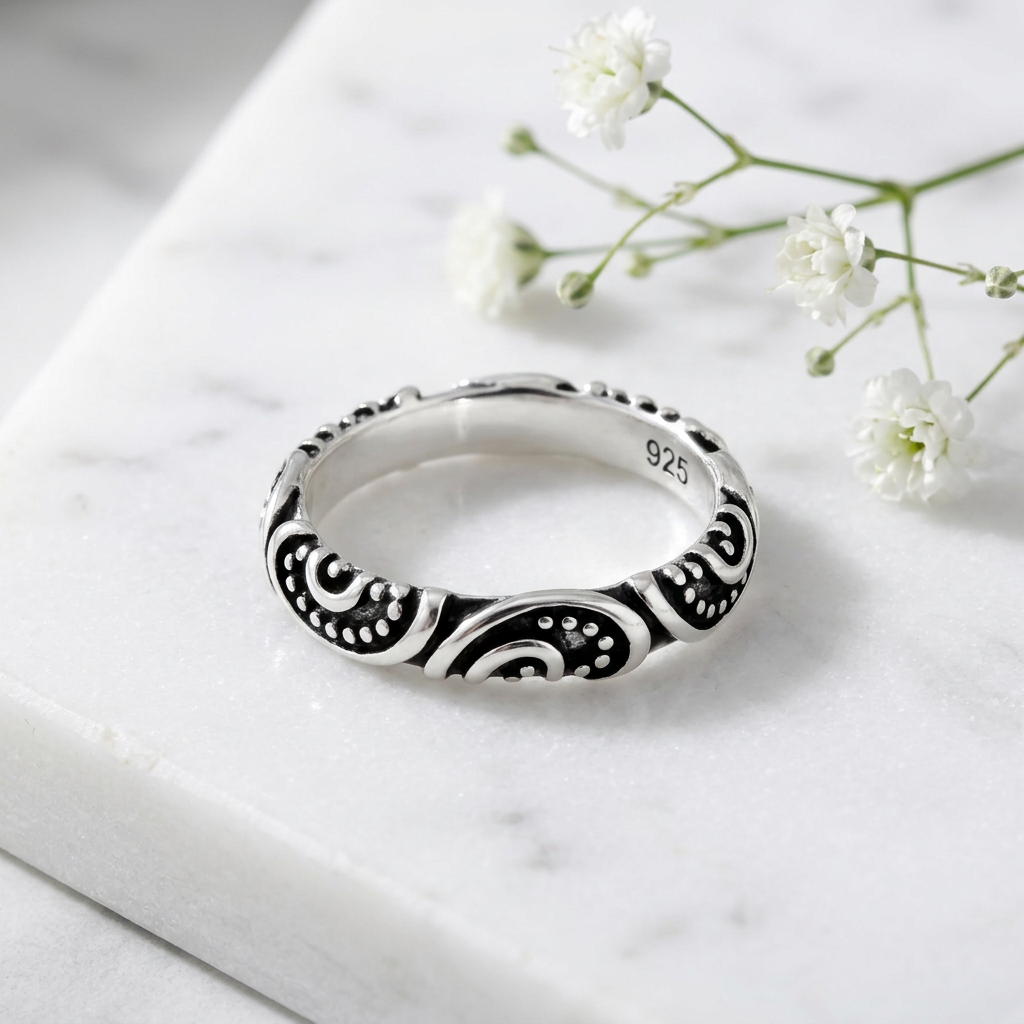 Sterling Silver 3.5mm Bali Swirl Eternity Band Ring for Women life1