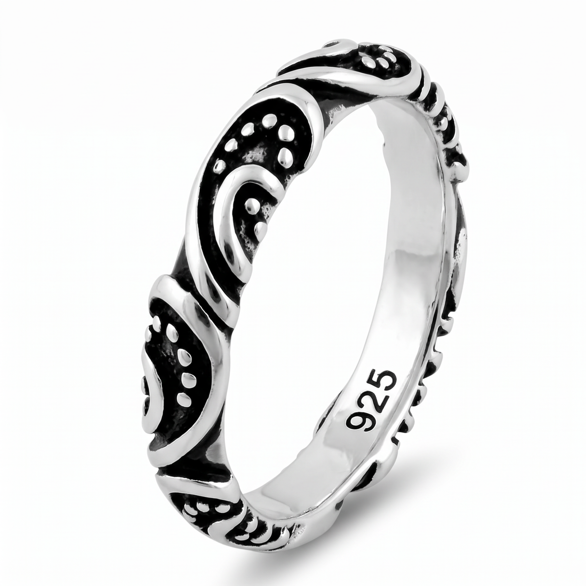 Sterling Silver 3.5mm Bali Swirl Eternity Band Ring for Women