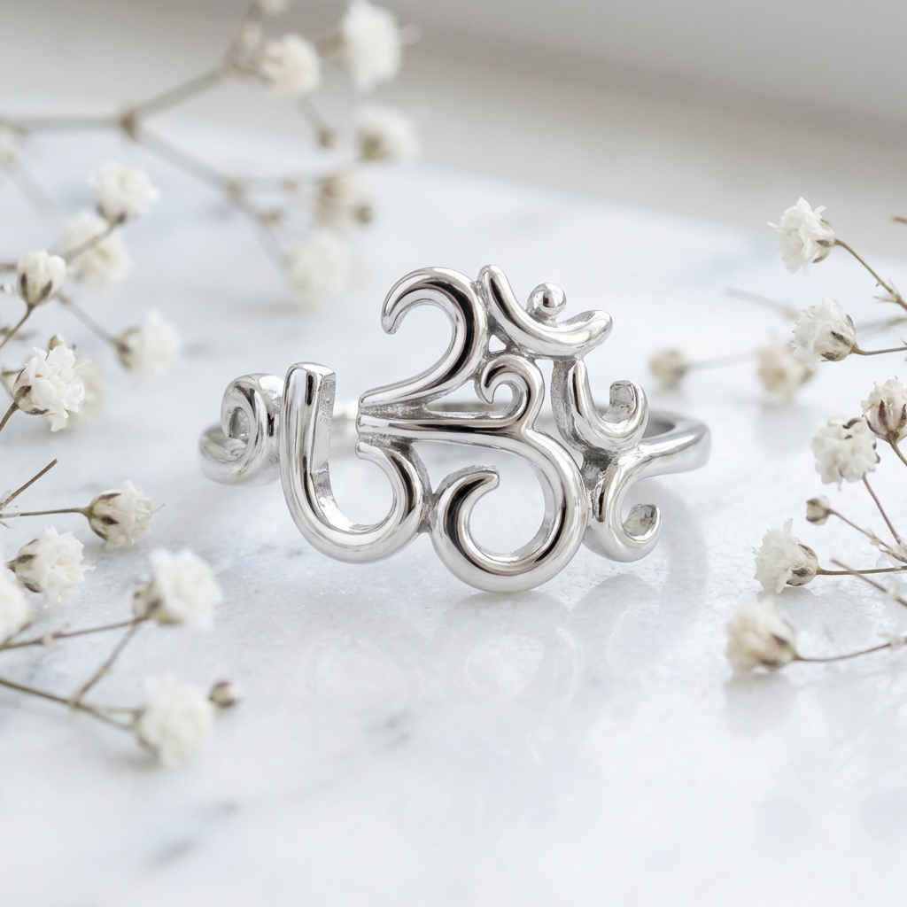 Sterling Silver 2.1mm Om Aum Symbol Yoga Meditation Ring for Women life1