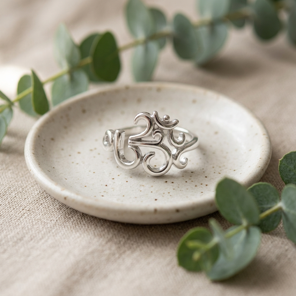 Sterling Silver 2.1mm Om Aum Symbol Yoga Meditation Ring for Women life2