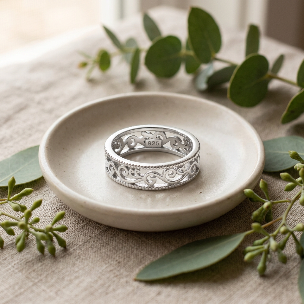 Sterling Silver 5mm Openwork Scroll Vine Milgrain Edge Band Ring for Women life2