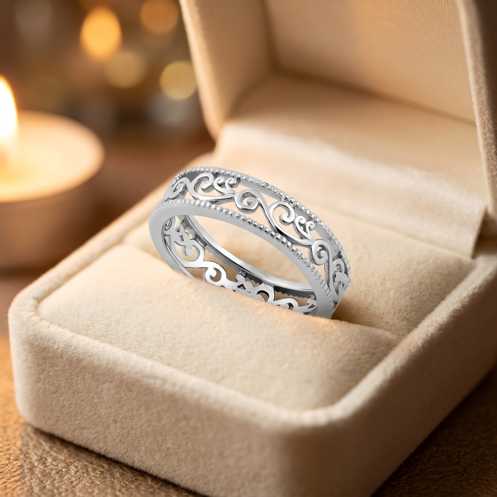 Sterling Silver 5mm Openwork Scroll Vine Milgrain Edge Band Ring for Women life3