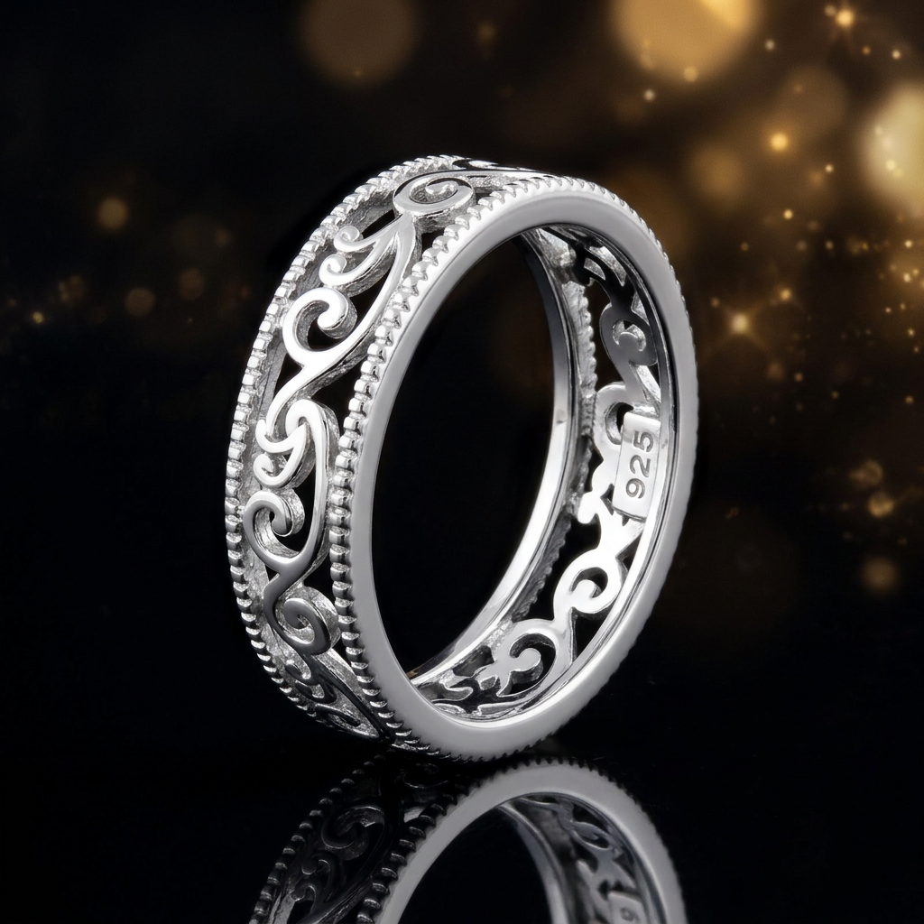 Sterling Silver 5mm Openwork Scroll Vine Milgrain Edge Band Ring for Women life4