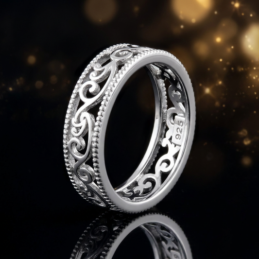 Sterling Silver 5mm Openwork Scroll Vine Milgrain Edge Band Ring for Women life4