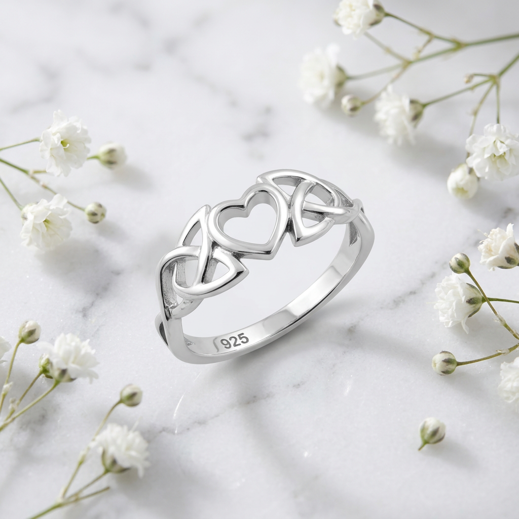 Sterling Silver Celtic Trinity Knot Open Heart Ring for Women life1