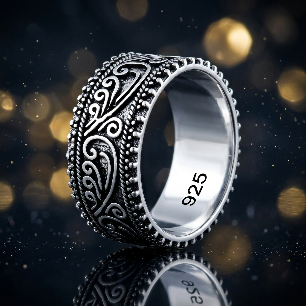 Sterling Silver 8.2mm Oxidized Bali Filigree Swirl Wide Band Ring for Women life4