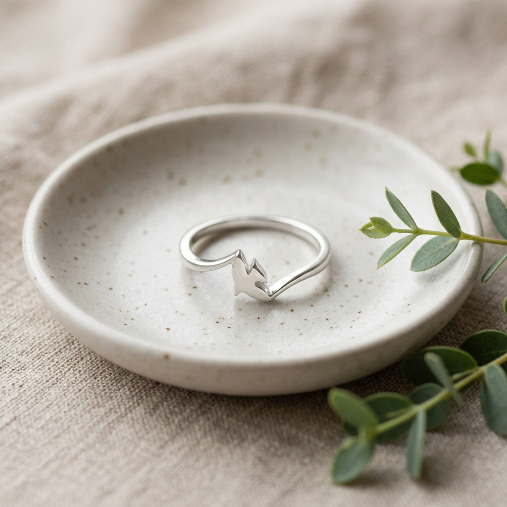 Sterling Silver 1.7mm Tiny Dove Bird Wave Band Peace Ring for Women life2