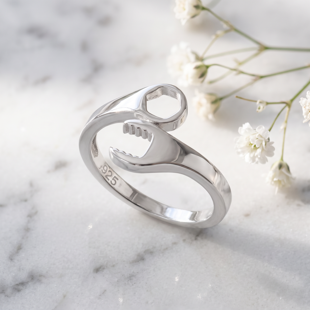 Sterling Silver Wrench Tool Ring, Unisex life1