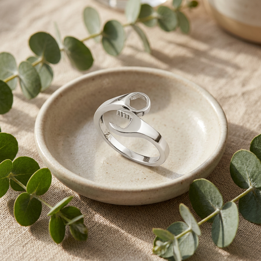 Sterling Silver Wrench Tool Ring, Unisex life2
